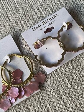 Isaac Mizrahi Gold Hoop Earrings with Pink Floral Charms